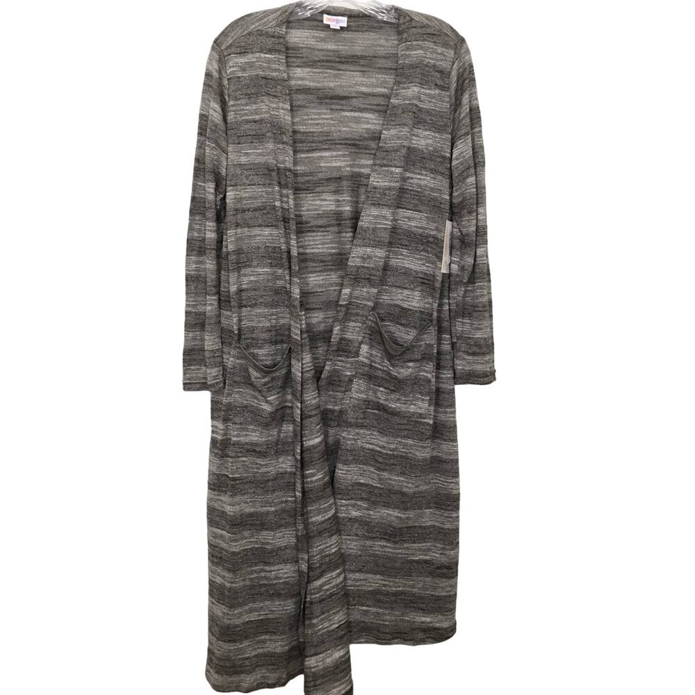 NWT LuLaRoe Sarah Striped Gray Long Open Cardigan Sweater Duster Oversize Medium